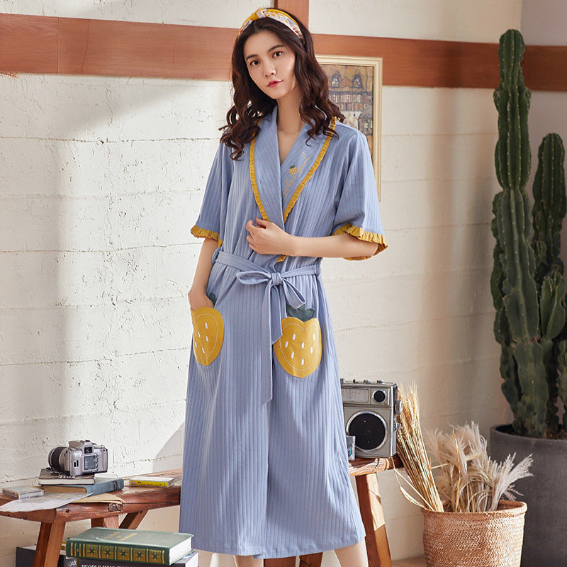 夏薄款纯棉韩版系带性感草莓睡袍 朵拉日记睡袍/浴袍