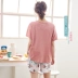 Bộ đồ ngủ cotton mùa hè nữ Hàn Quốc ngắn tay hai mảnh, quần short sinh viên mới có thể mặc phù hợp với dịch vụ mặc nhà - Bộ Pajama