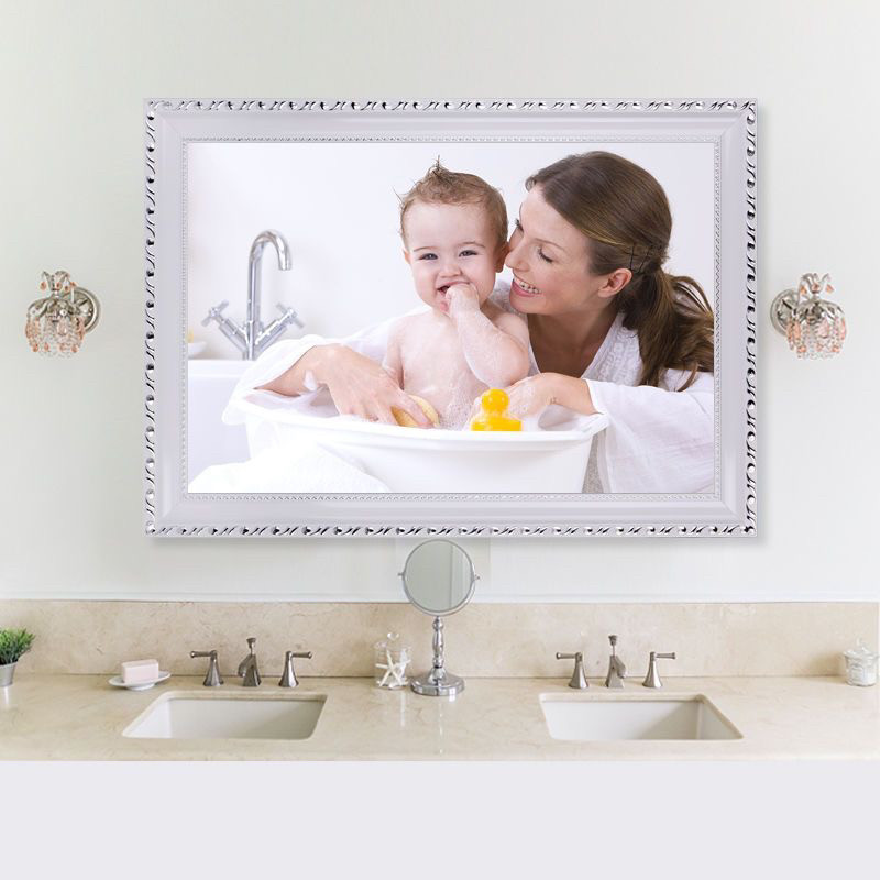 欧式粘贴浴室镜子壁挂化妆梳妆洗手间厕所卫生间贴墙带框免打孔,淘宝优惠券,粉丝福利购,淘宝优惠卷