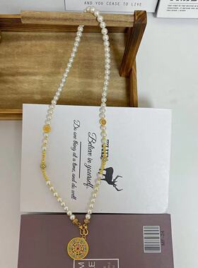 中国风复古唐装汉服配饰挂饰项链长款男女新中式民族风佛珠毛衣链