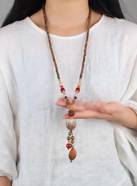 国风男女长新中式T恤复古唐装项链配饰木佛珠挂件吊坠复古民族风