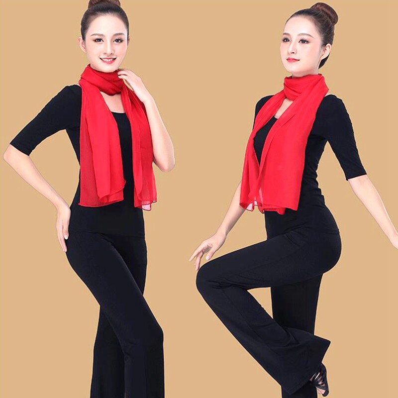 Autumn and winter solid color long thin silk scarf for women dancing