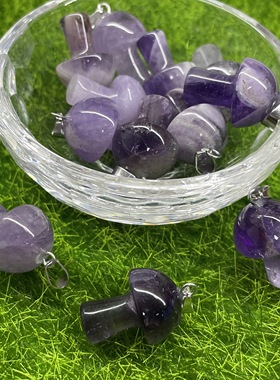 天然水晶蘑菇情侣吊坠项链装饰品