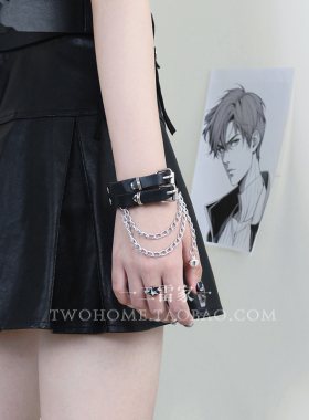 街头朋克风铆钉金属链条皮革手链