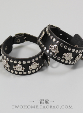 摇滚骷髅头皮质皮革铆钉手镯