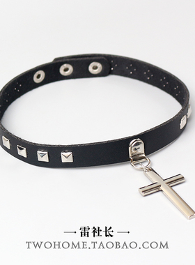 朋克pu项圈十字架复古铆钉皮项链