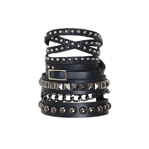 甜酷暗黑风叠戴多层朋克风链条手镯哥特风辣妹铆钉腕带手环配饰品 - 图3