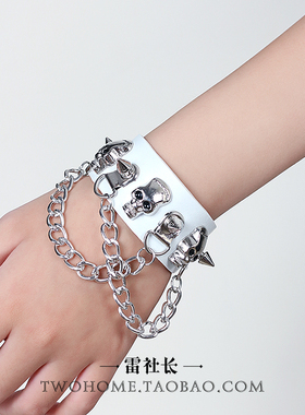 骷髅头尖铆钉亚比手环皮带扣手链
