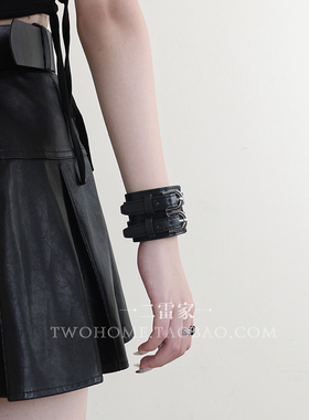 酷朋克风双排PU皮带手链腕带配饰