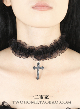 十字架蕾丝项圈辣妹choker项链酷