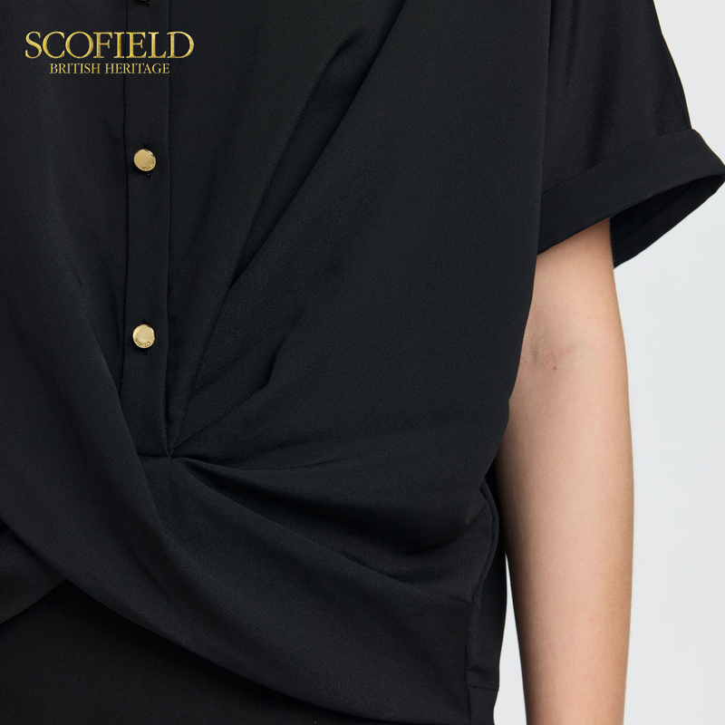 Scofield女装优雅松弛衬衫纽结设计连肩翻领衬衣2025夏季新品 - 图2
