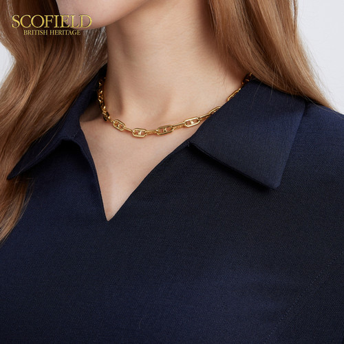 Scofield女装小V翻领优雅垂坠感收腰假两件连衣裙秋季裙子 - 图2