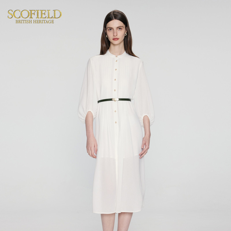 Scofield女装通勤衬衫连衣裙职业风白色雪纺裙夏季裙子,淘宝优惠券,粉丝福利购,淘宝优惠卷