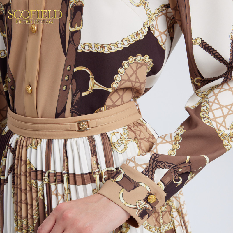 Scofield女装复古窗格纹链条印花雪纺衫时尚撞色衬衫上衣秋季衬衣,淘宝优惠券,粉丝福利购,淘宝优惠卷