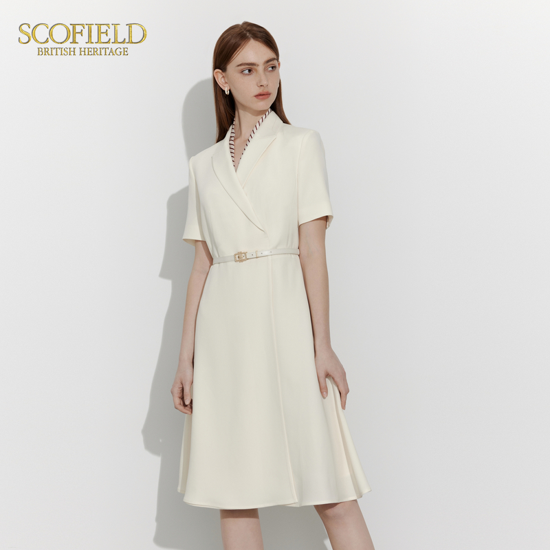 【醋酸】Scofield女装收腰西装领薄荷绿连衣裙2024夏季新款