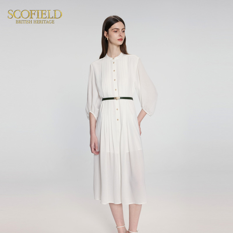 Scofield女装通勤衬衫连衣裙职业风白色雪纺裙夏季裙子,淘宝优惠券,粉丝福利购,淘宝优惠卷