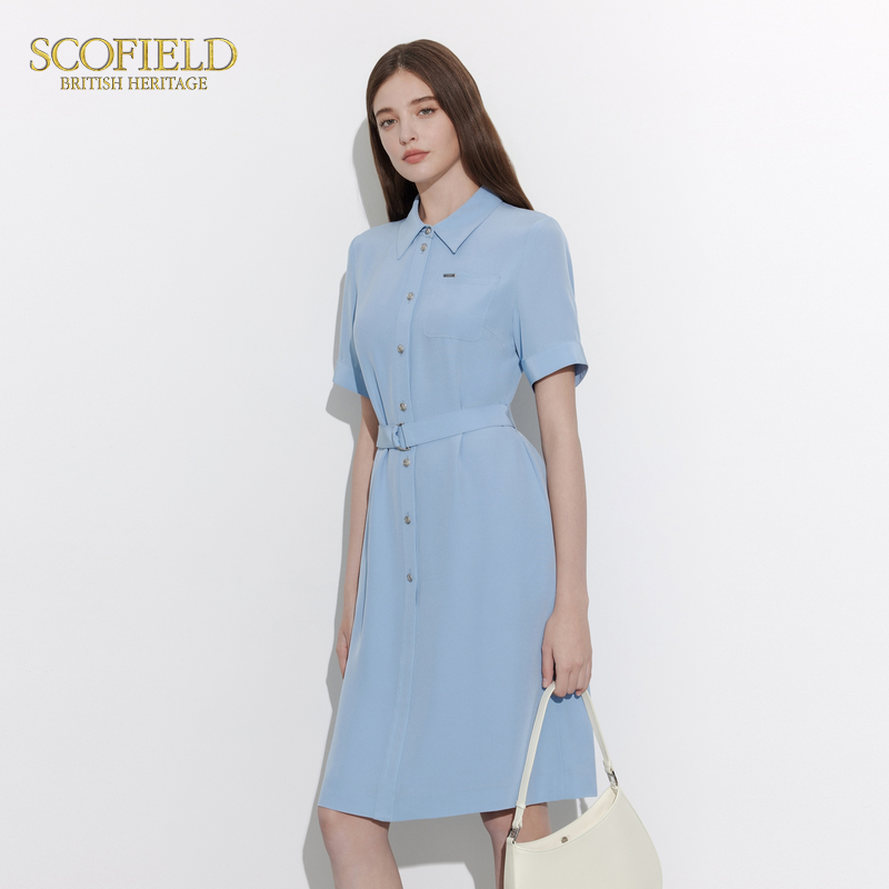 【醋酸】Scofield女装衬衫领宽松休闲衬衫连衣裙2024夏季新款