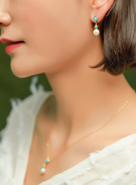 【然乌】绿松石珍珠银项链耳环