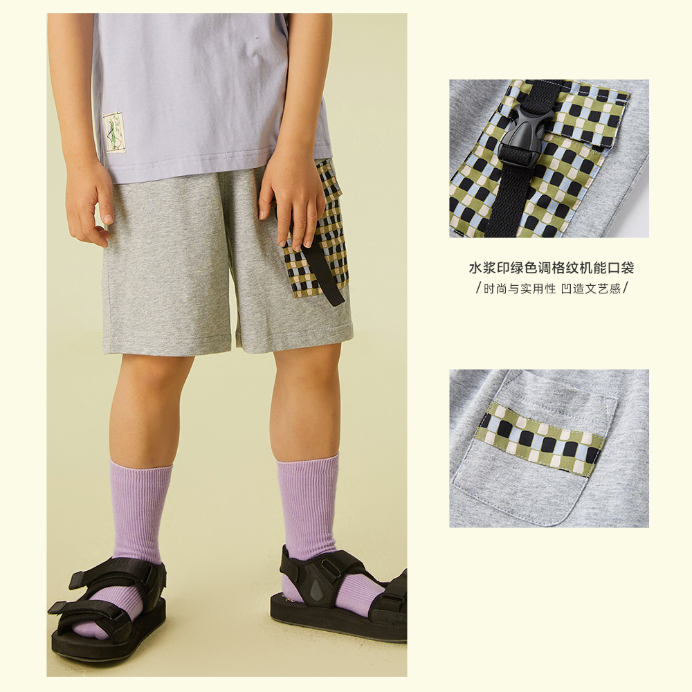 【设计师原创】moomoo童装男童机能口袋针织裤夏新款透气短裤全棉 - 图0