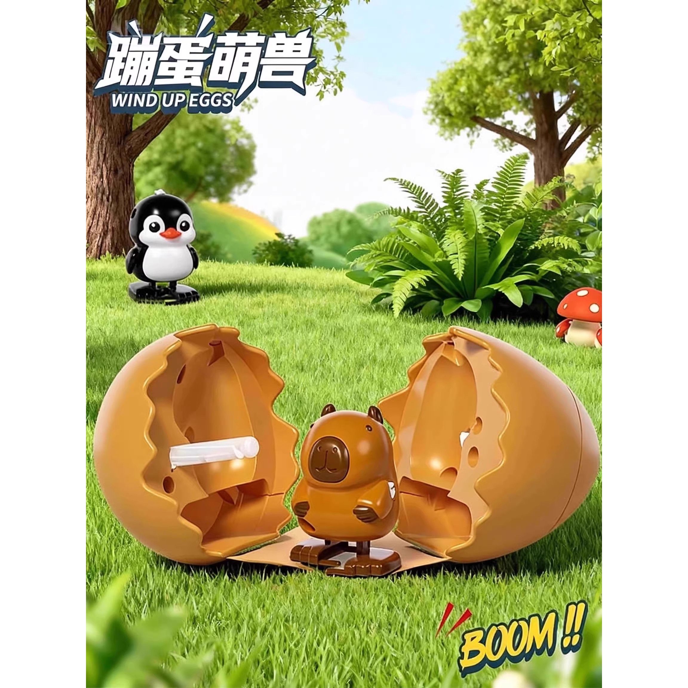 蹦蛋萌兽发条玩具小黄鸭企鹅卡皮巴拉恐龙蛋儿童仿真动物上链走路 - 图2