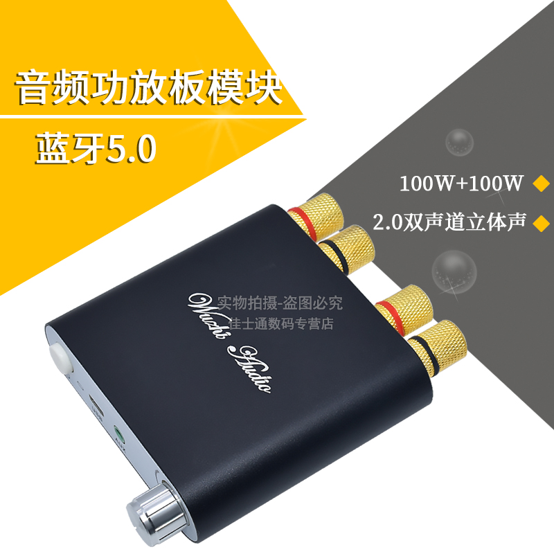 100W+100W 蓝牙5.0音频功放板模块2.0双声道立体声铝合金金属外壳