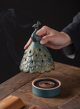 陶瓷香薰炉家用创意孔雀盘