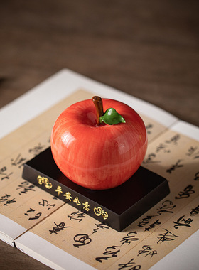 陶瓷真青红苹果摆件平安吉