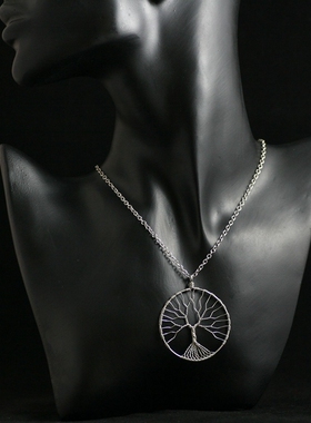 纯银生命树吊坠原创手工毛衣链