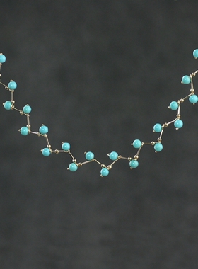 素元 绿蓝色短款项链锁骨颈链新款手工女韩国时尚首饰饰品毛衣链