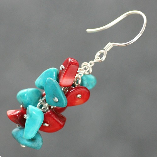 素元 优化松流苏足纯银耳环女原创民族风红绿配手工首饰品可订制 - 图1