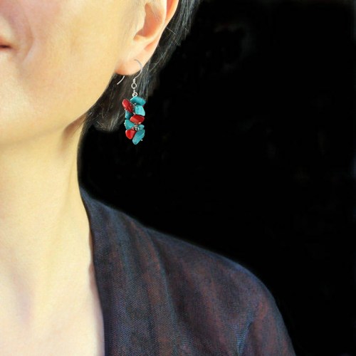 素元 优化松流苏足纯银耳环女原创民族风红绿配手工首饰品可订制 - 图0