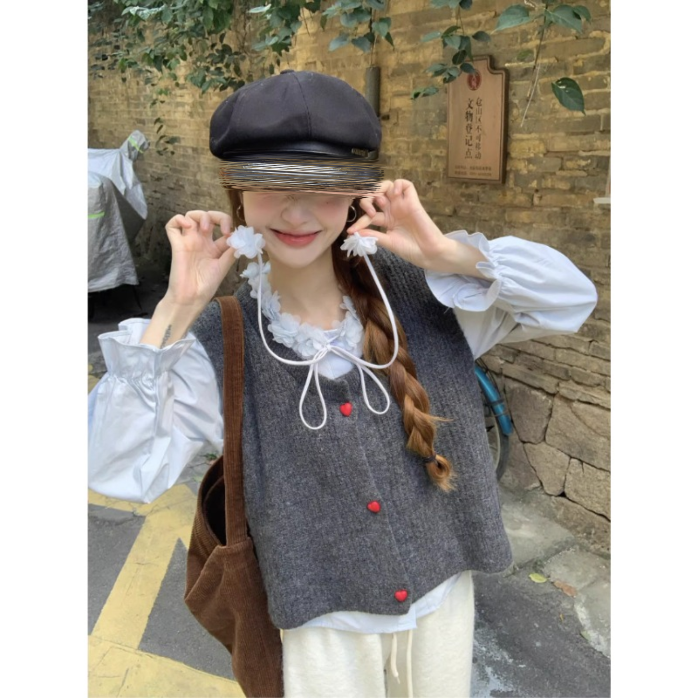 软糯甜美爱心扣u领针织马甲开衫女宽松短款小个子春秋冬叠穿背心,淘宝优惠券,粉丝福利购,淘宝优惠卷