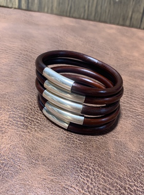 西藏正宗鸡血藤纯银包头银管红色鸡血藤女士纯手工流行木质藤手镯