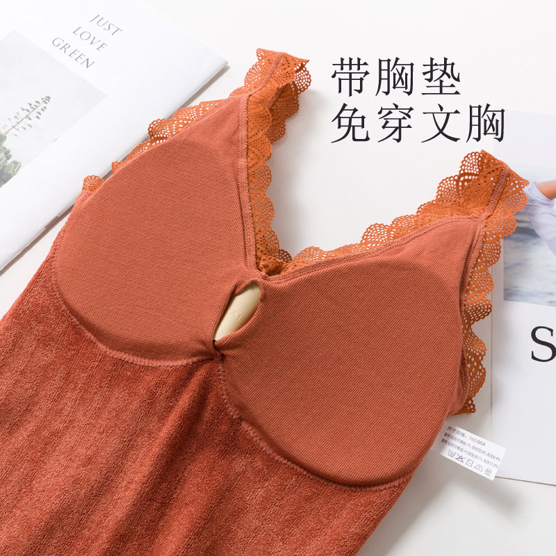 秋冬背心发热毛圈绒带胸垫打底衫 流沙琼服饰保暖上装