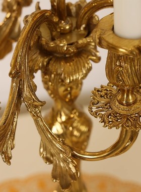 欧式奢华全铜复古烛台法式软装家居样板房展厅创意黄铜蜡烛摆件