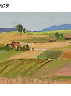 夏季田野景观瑞士风景油画装饰画