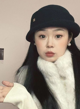 法式赫本风黑色小礼帽子女