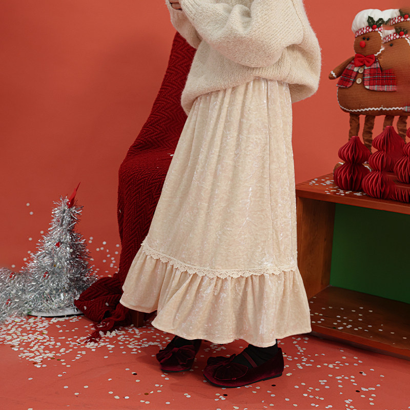 艾上朵女童半身裙2025秋冬新款中大童韩版加厚中长款女孩丝绒裙子,淘宝优惠券,粉丝福利购,淘宝优惠卷