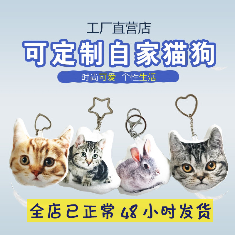 照片定制定做钥匙扣毛绒宠物挂件猫咪diy情侣挂饰包自制狗狗钥匙-图0