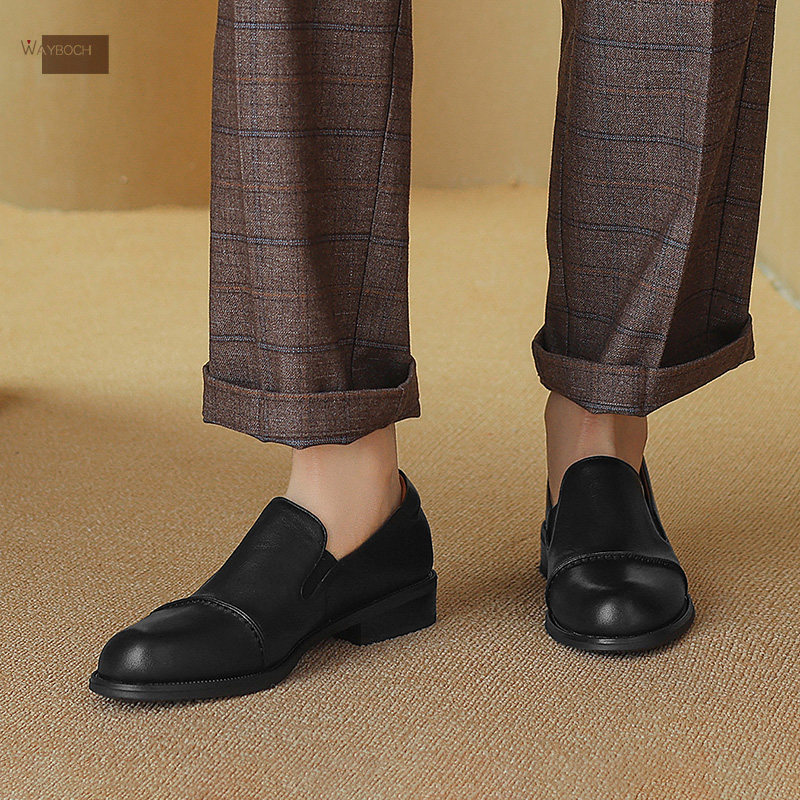 头层软牛皮真皮单鞋平跟圆头低跟乐福鞋春秋女鞋时尚拼接英伦复古,淘宝优惠券,粉丝福利购,淘宝优惠卷