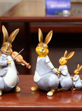 兔子吉祥物摆件家居客厅一家五口