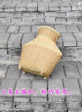 传统竹编复古鱼篓茶叶采摘篓装鱼