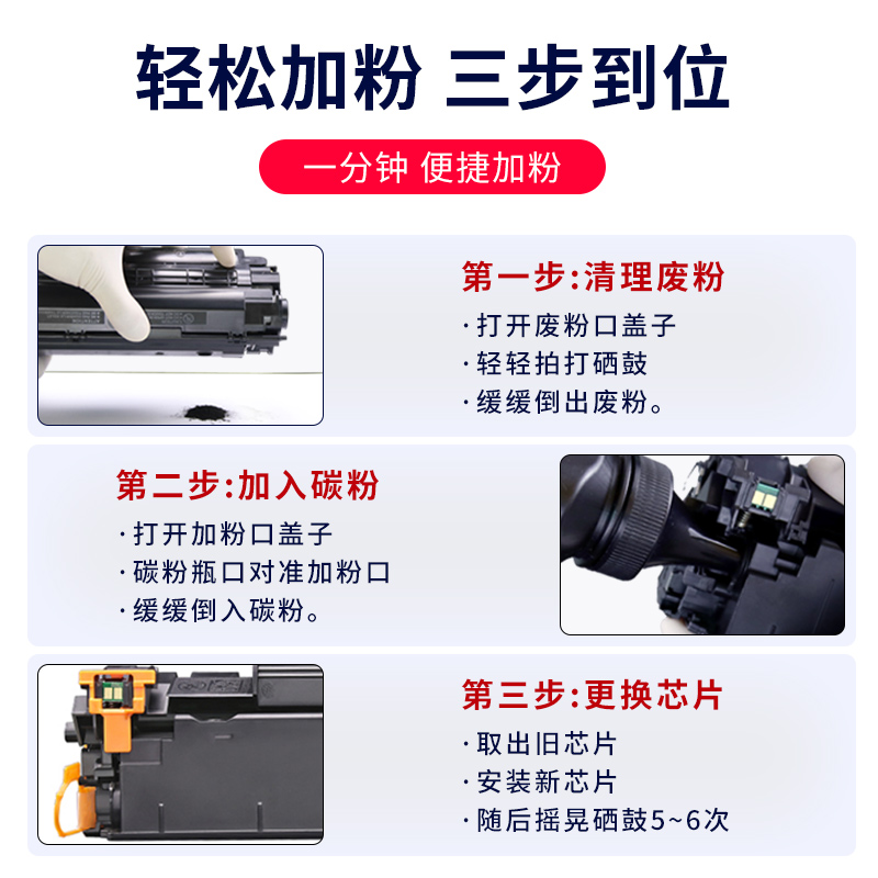 适用惠普激光打印机碳粉m1136 m1005mfp m126a 1106通用墨粉1020 p1108 12A hp88a 388a cc388a Q2612A p1007 - 图2