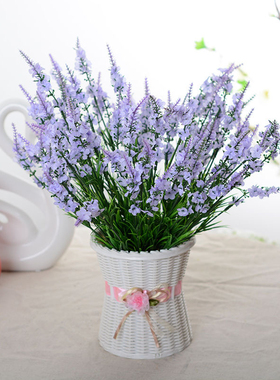 绢花干花塑料假花客厅插花艺花束装饰花仿真花10头薰衣草田园栅栏