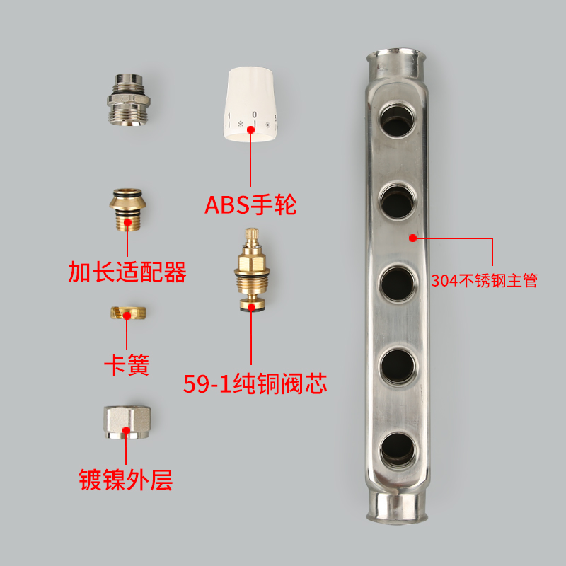 不锈钢大流量分水器地暖家用地热暖气阀门配件4路5路6路沈阳中德 - 图1