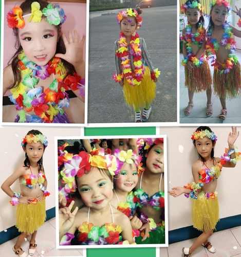 六一儿童节草裙服装40厘米海草舞幼儿园亲子活动舞蹈表演草裙套装 - 图2