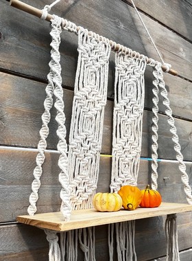 北欧风手工棉绳客厅墙壁悬挂置物架简约编织隔板花架挂毯庭院摆件