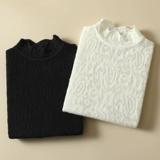 Кружевной свитер, трикотажная осенняя утепленный лонгслив, высокий воротник, коллекция 2023, в корейском стиле
