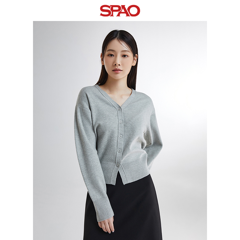 SPAO韩国同款2024年春季新款女士休闲时尚V领毛衣开衫SPCKE12W03 - 图0