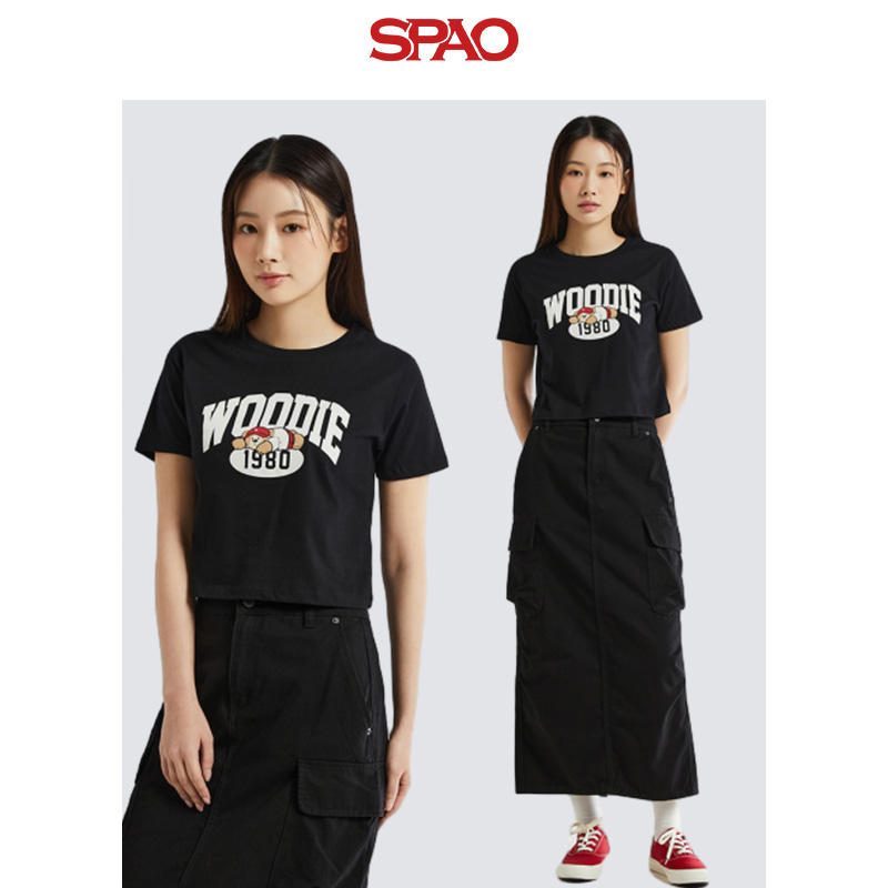 SPAO韩国同款2024年夏季新款女时尚休闲潮短袖印花T恤SPRPE24G67 - 图1